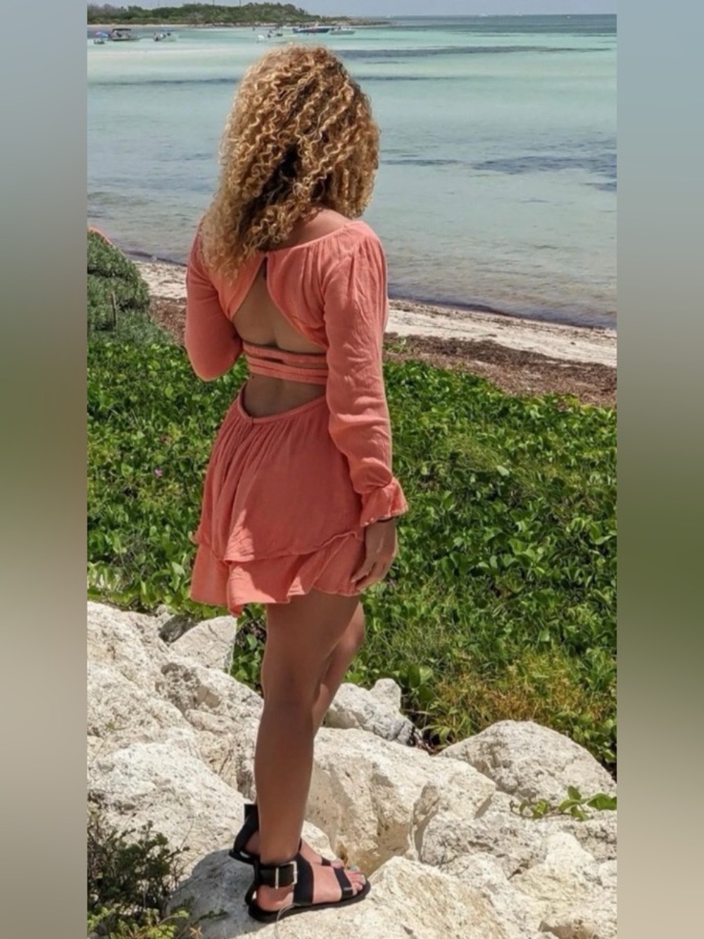 Free People Much Ado Mini Dress Small Coral